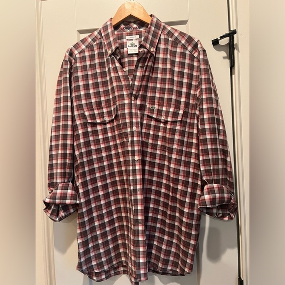 Lacoste Men's Multi color Plaid Long sleeve Button down Shirt 42 (large) - Picture 2 of 4